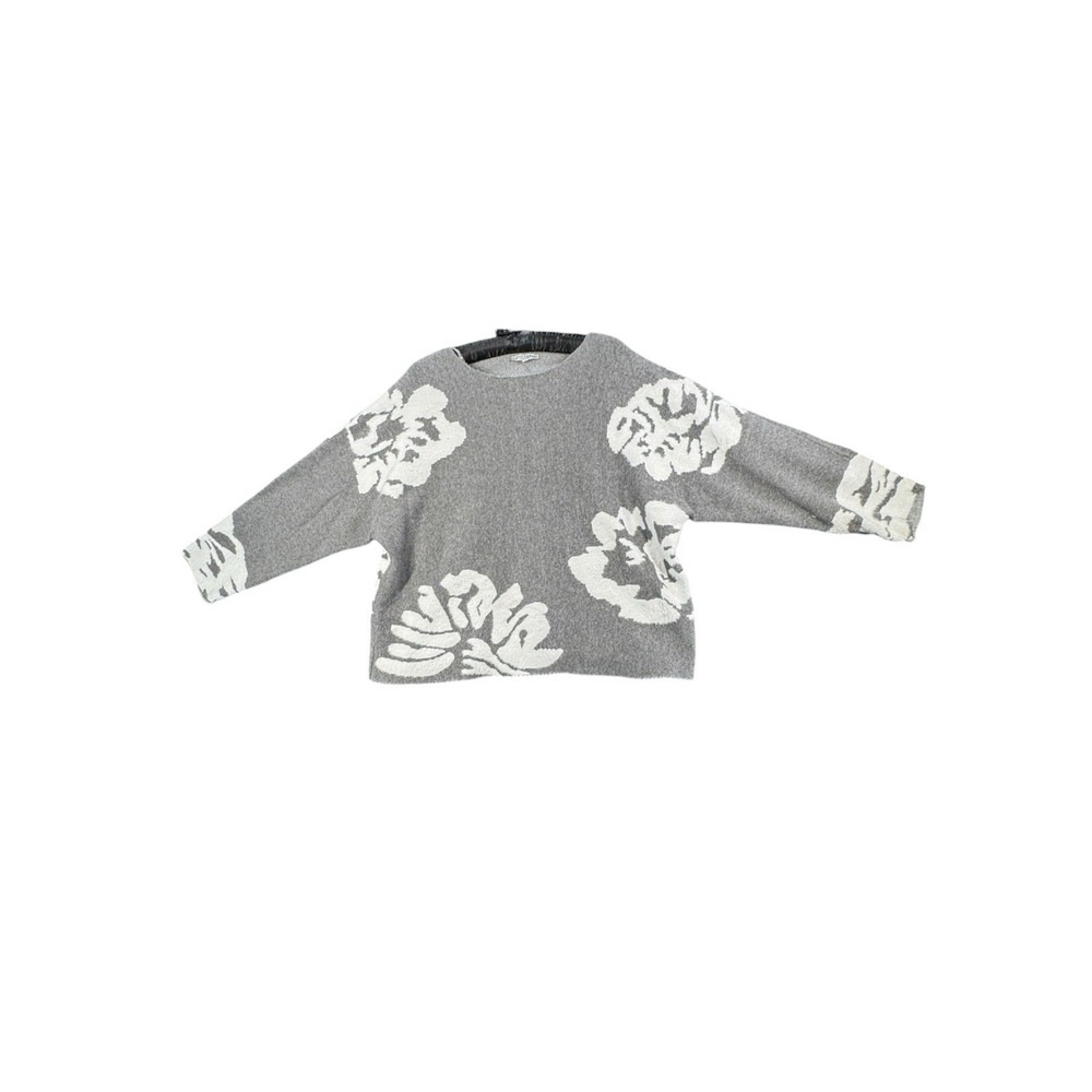 LoveTrend New York 2X Gray White Floral Sweater Oversized Fuzzy Knit Pullover